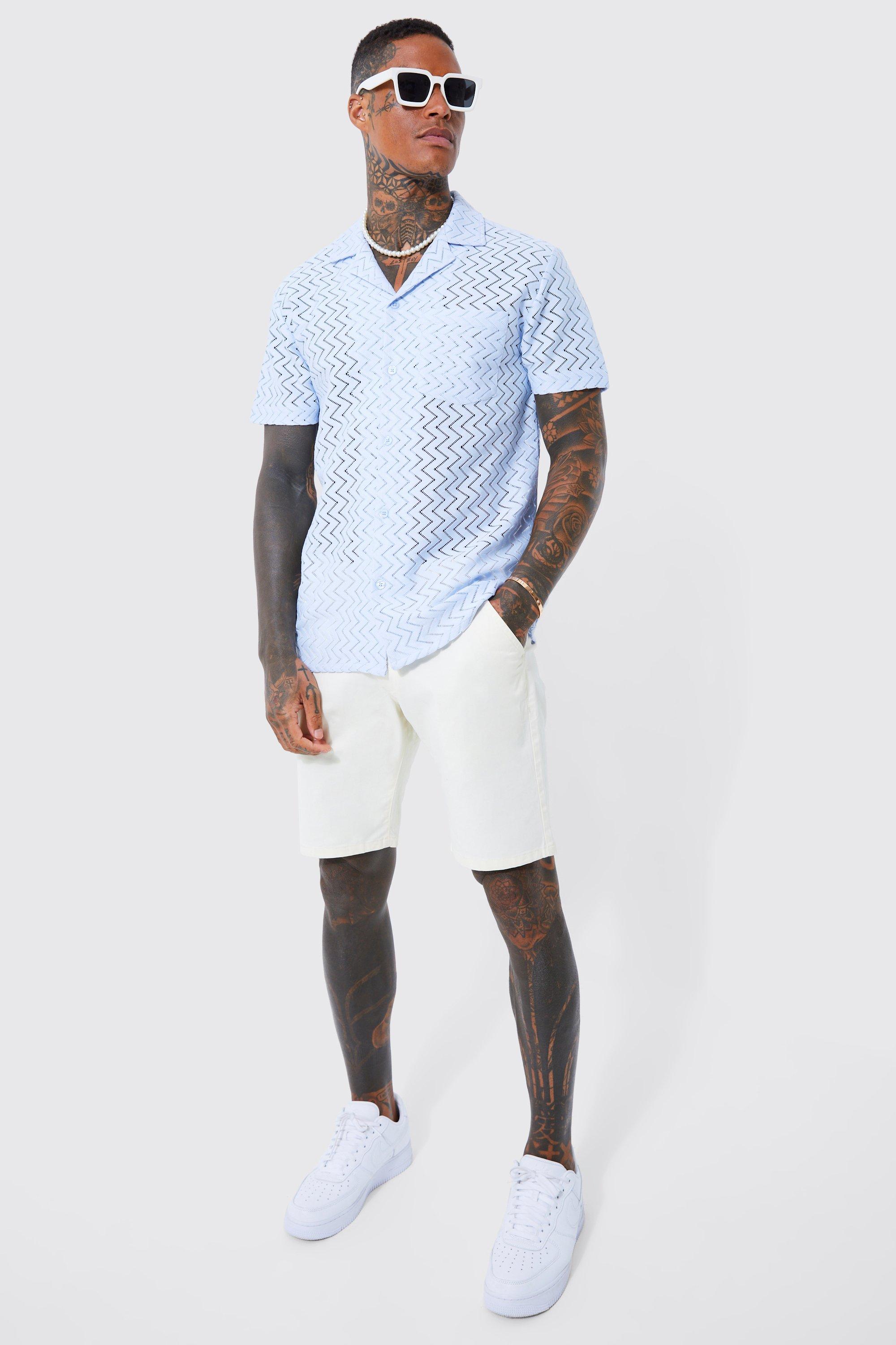 Short Sleeve Crochet Zig Zag Shirt | boohoo
